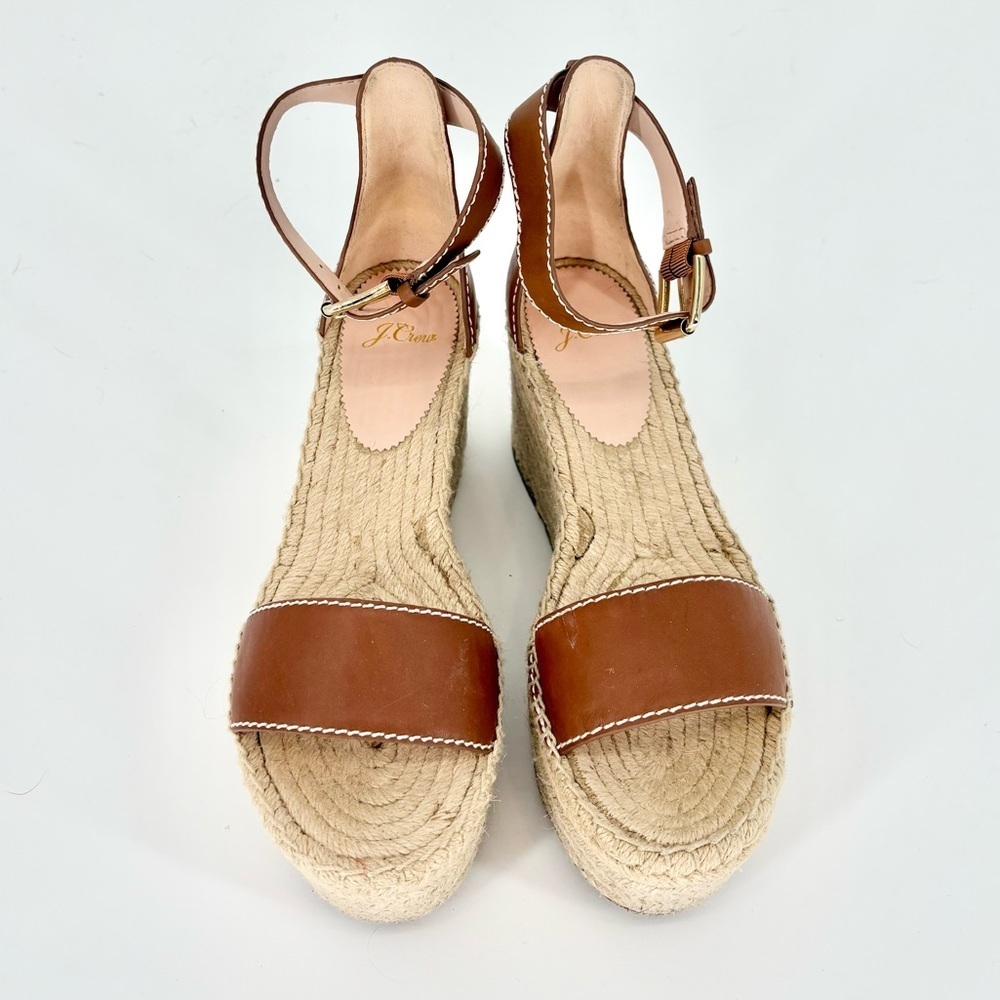 J CREW Leather Platform Wedge Espadrilles in Burnished Pecan - Picture 2 of 15